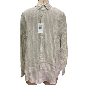 Vacay Swimwear Men's Stripe 100% Linen Long Sleeve Shirt Brown Size Small NWT